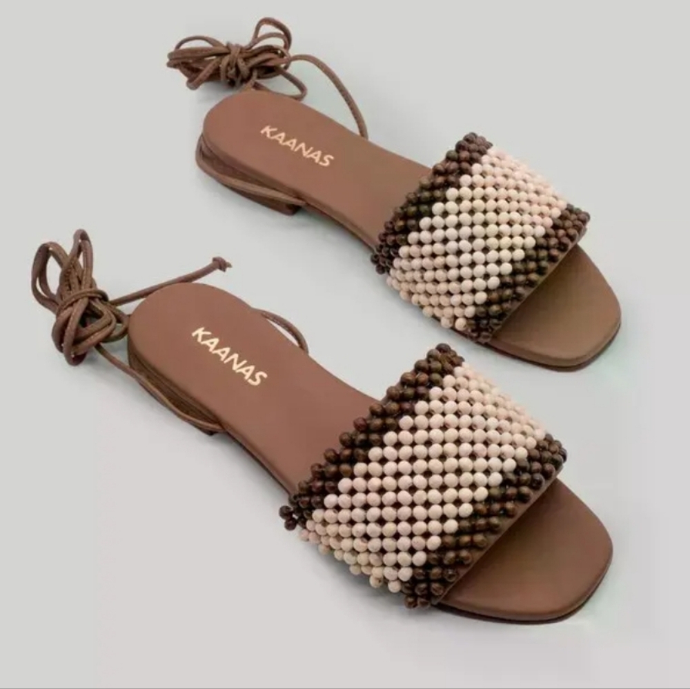 Kaanas Hope Hand Beaded Wrap Around Leather Sandals